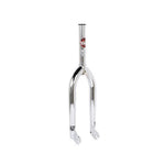 The Rant Twin Peaks 20 Inch Forks feature a chrome 4130 CrMo design with a sleek 30mm offset and are adorned with a logo decal near the top.