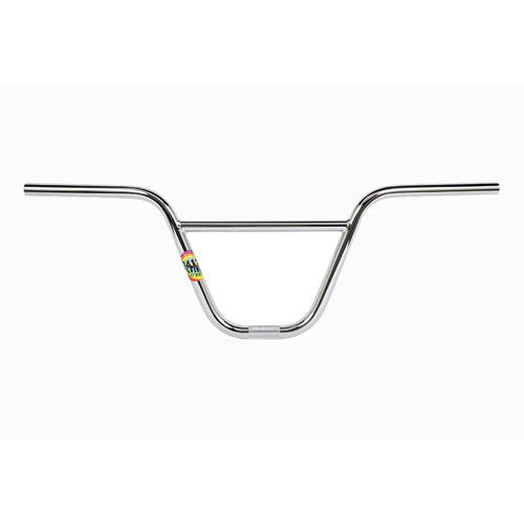 The Rant Sway Bars feature a chrome BMX handlebar with a vibrant sticker on the left side. They have a classic U-shape, ergonomic back sweep, and sturdy crossbar.