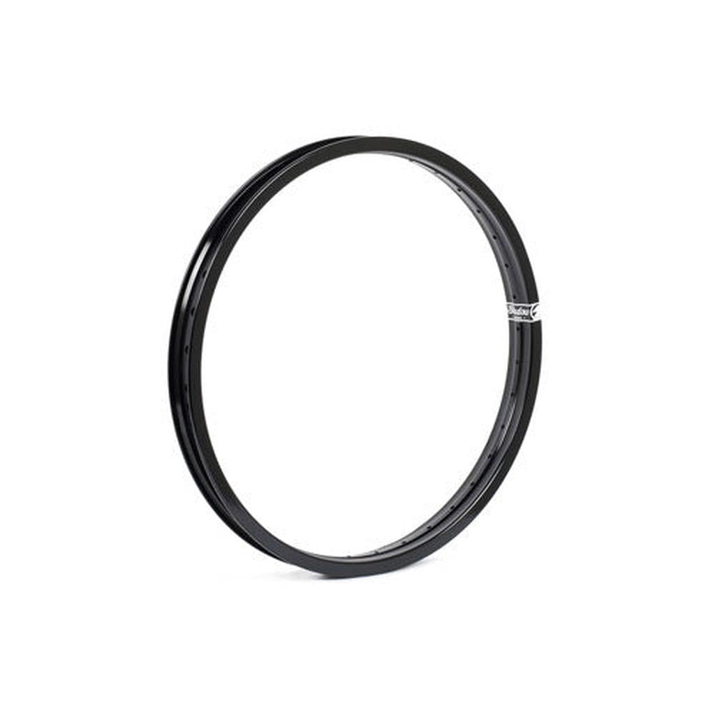 The Shadow Truss Rim is a black metal BMX bike rim with multiple spoke holes, shown upright on a white background.