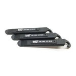 The Rant Fix 'Em Tyre Levers (3 Pack) features three black nylon levers with "RANT More Shred. Less Read." printed in white—essential tools for quick and easy bike tire repairs, shown stacked on a white background.