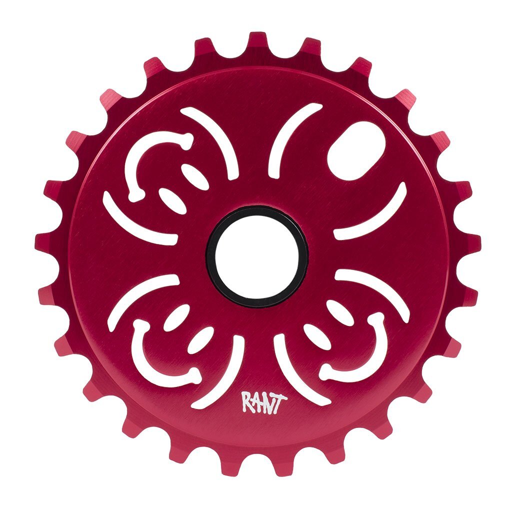 A red Rant H.A.B.D. sprocket on a white background, miles away from any baby's smiles.