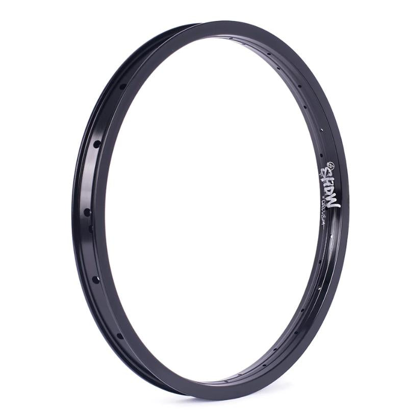 The Shadow Calle Rim is a black, high-strength aluminum rim with multiple spoke holes, shown standing upright against a white background.