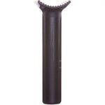 The Shadow 135mm Pivotal Seat Post, made from 6061 forged alloy with a black cylindrical design and notched top edge for saddle attachment, is shown against a white background.