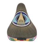 Colorful United Monocle Fat Stealth Pivotal Seat with geometric patterns and the word "united" on the rear, isolated on a white background.