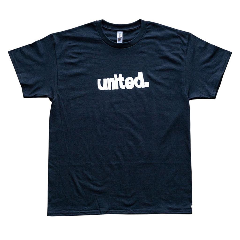 The United Coastin T-Shirt is a black tee with "united." in bold white across the chest, featuring the United logo design on soft pre-shrunk cotton.