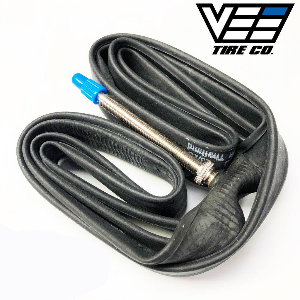 A Vee 20 X 1-1/8 Inch Tube (FV60mm) tire with a blue valve attached to it.
