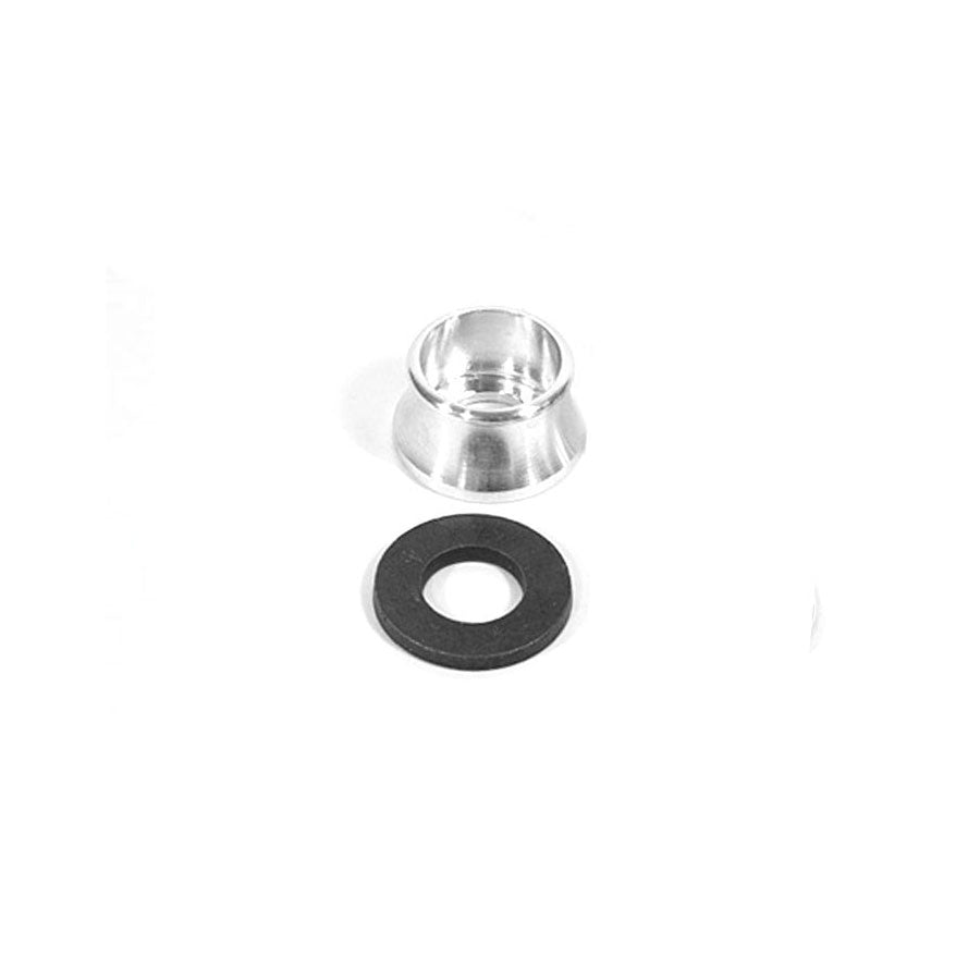 A silver and black Profile Volcano Alloy Axle Cone & Steel Washer on a white background.