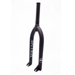 The Volume Jason Watts Smoko Fork, in black, stands out against the white background. Crafted from 4130 heat-treated CRMO with investment cast dropouts, it embodies durability and precision for riders seeking reliability.