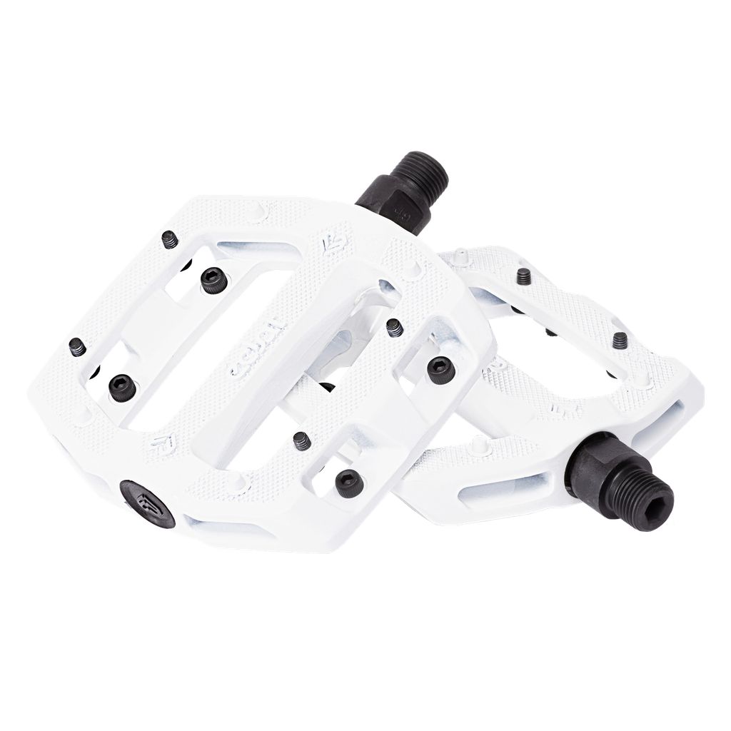 A pair of lightweight white Eclat Slash Alloy Pedals on a white background.
