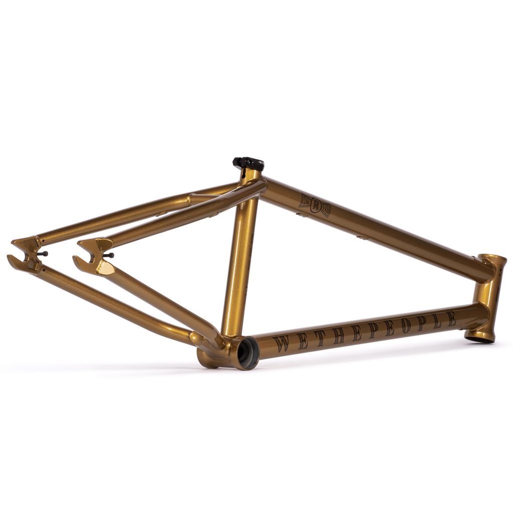 The Wethepeople Revolver Frame (2022) in gold, elegantly inscribed with "Wethepeople" and "BOS," is showcased against a pristine white background.