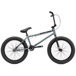 A grey Kink Whip 20 Inch Bike with thick tires, a black seat, and handlebars features a robust Chromoly frame and sealed bearings, shown in a side profile view against a white background.