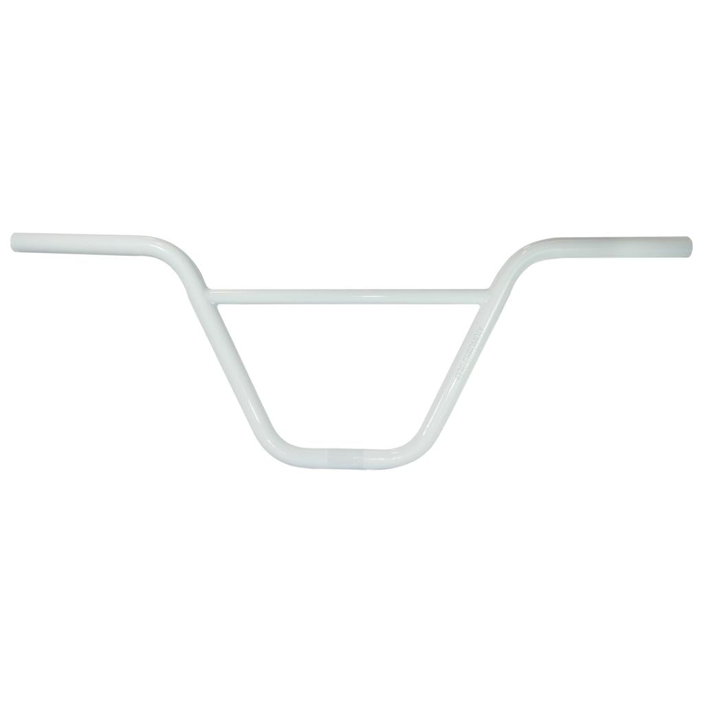 The DRS Retro Bars are 80's style white BMX handlebars with a flat top and triangular center support, ideal for old school bikes.