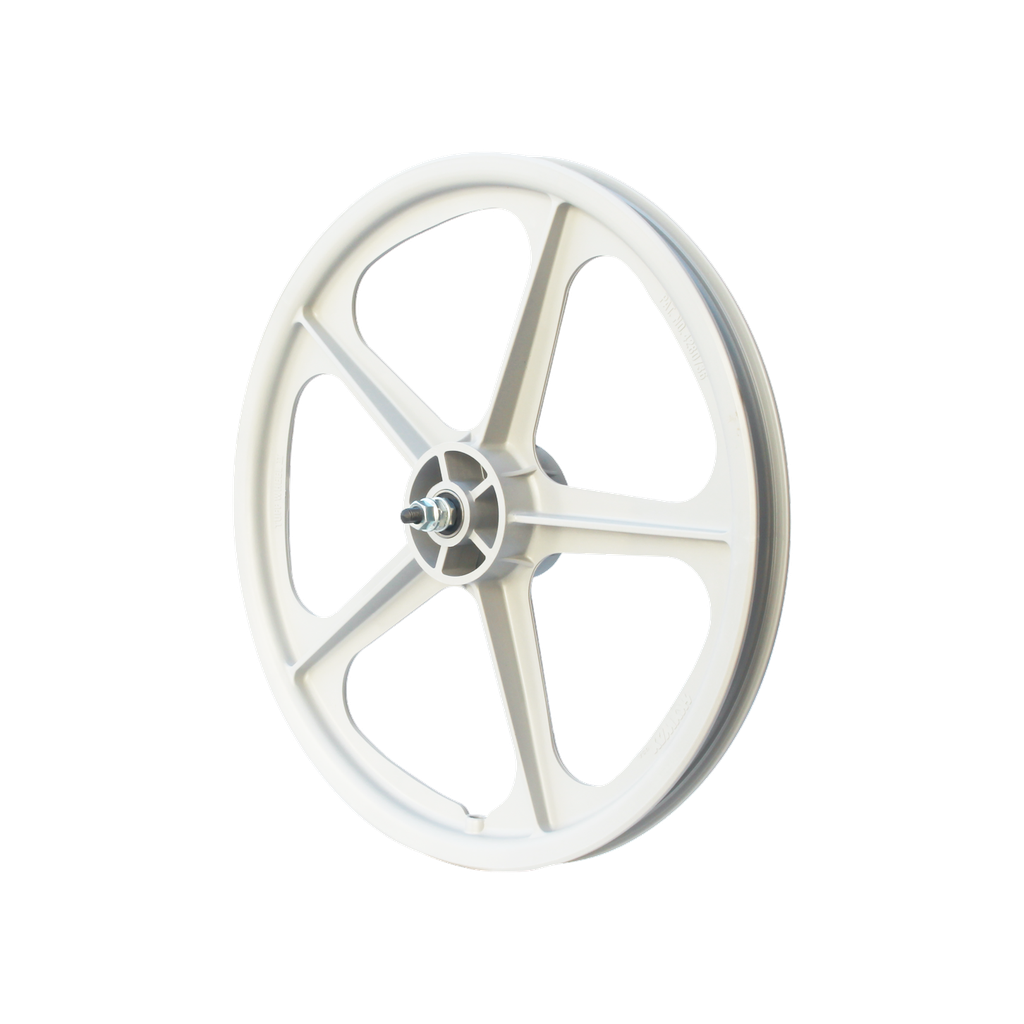 A Skyway Tuff 5 Spoke Rear Wheel on a white background, featuring Old School Colours.
