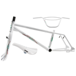 A white Skyway Street Beat Replica Frame/Fork/Handlebar/Seat Kit BMX bike.
